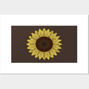 Bright sunflower graphic Design with words of inspiration written on the petals Posters and Art